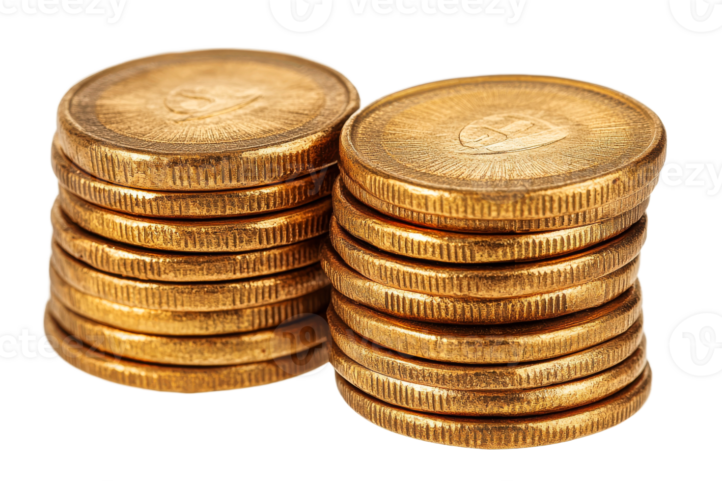 Stacked golden coins on transparent background png