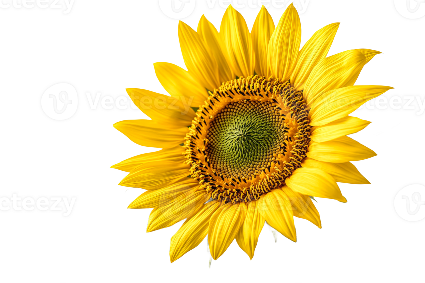 Bright sunflower with green center on transparent backdrop png