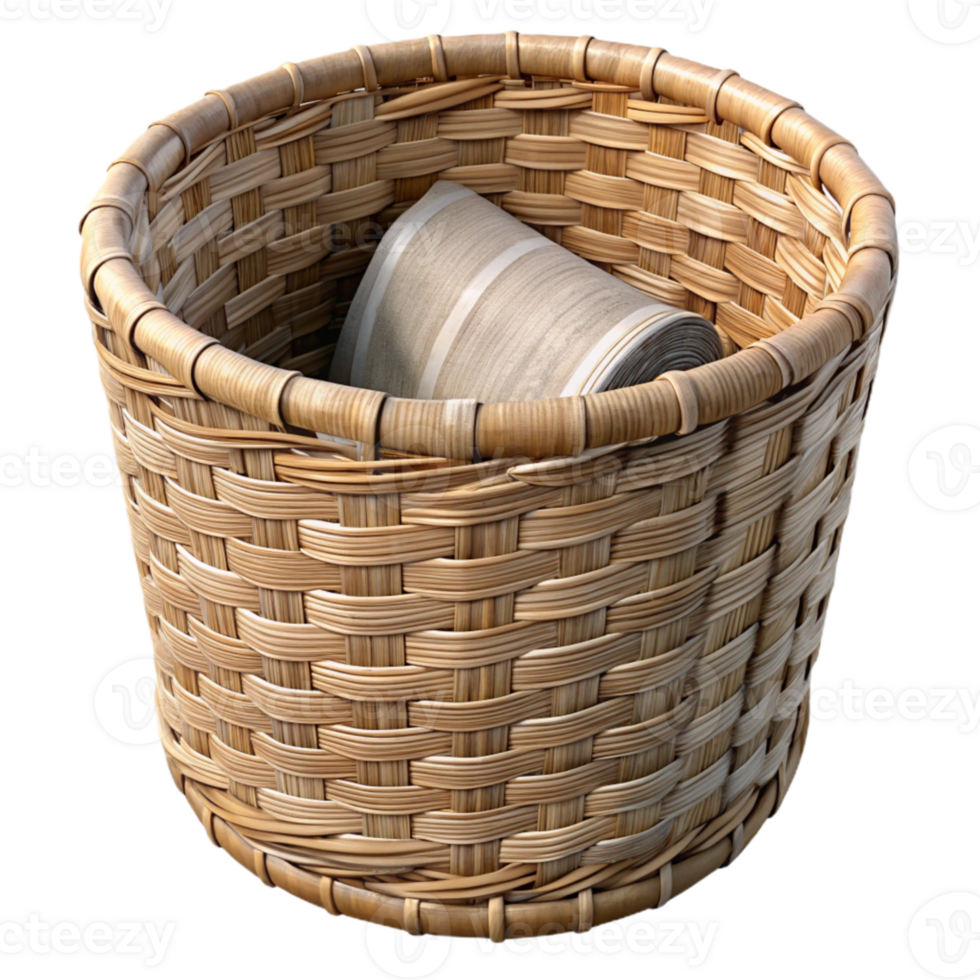 impressive modern Newspaper Tube Woven Basket Close Up Transparent Background detailed png