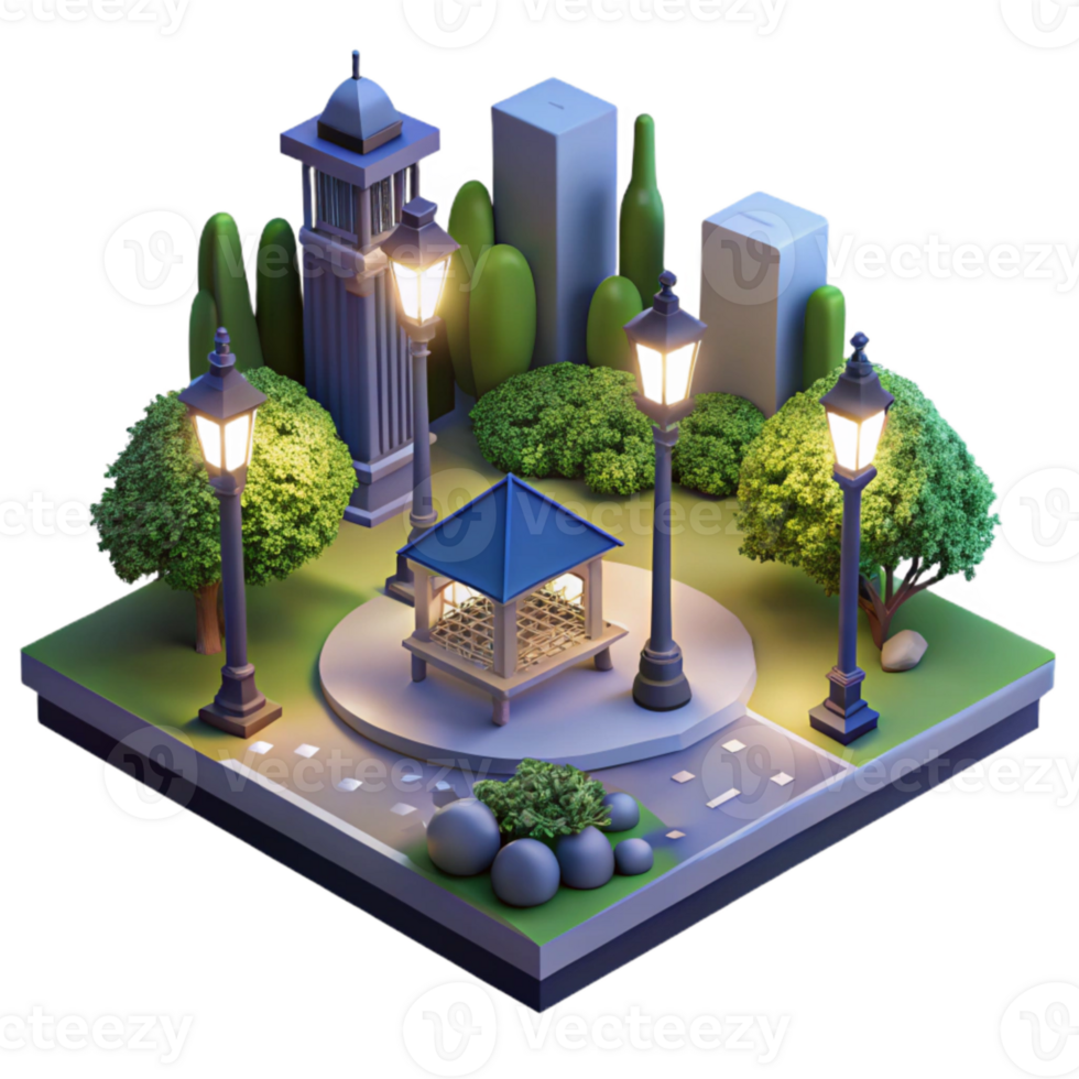 vibrant modern Night View of City Park with Lighting Cutout with Dark Background high resolution png