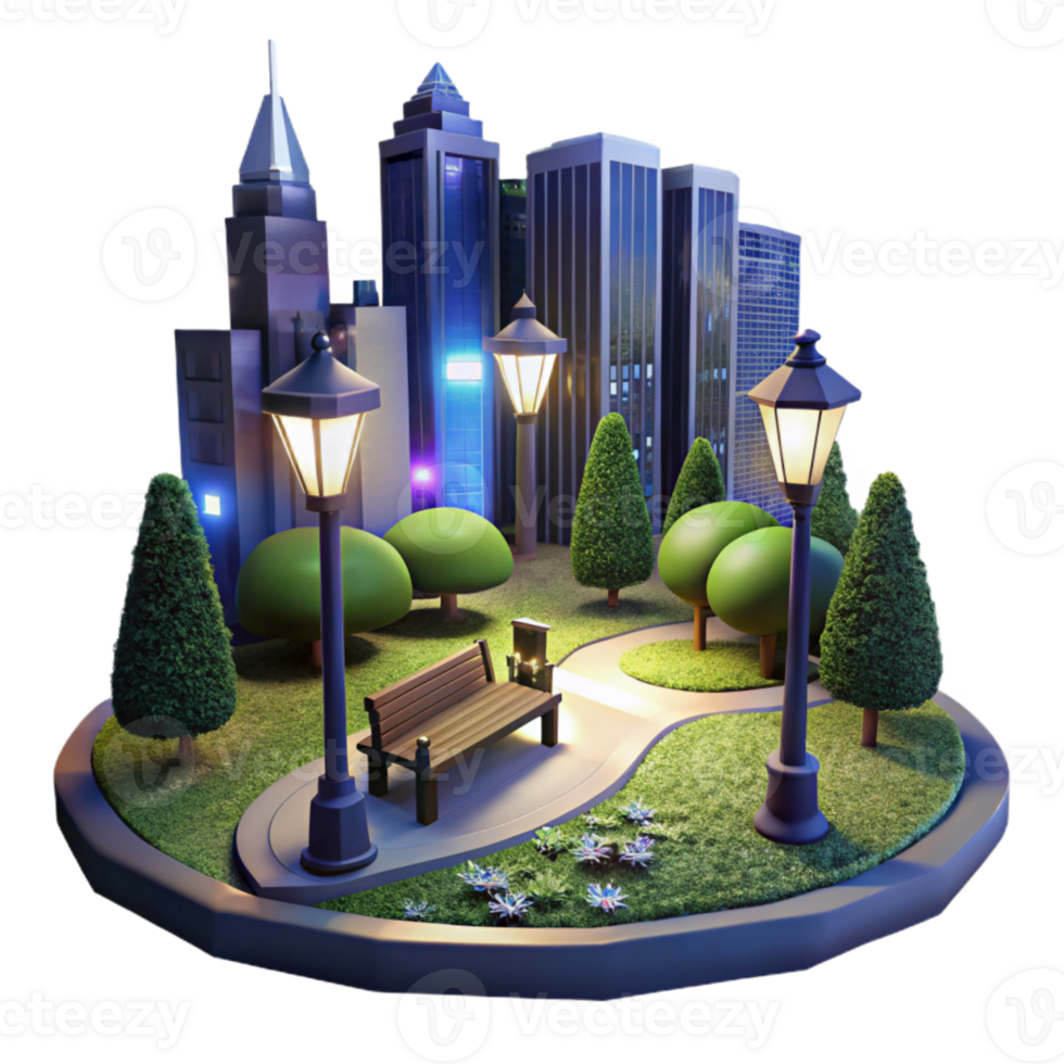 extraordinary modern Night View of City Park with Lighting Cutout with Dark Background original png