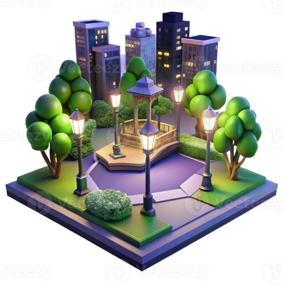 vibrant modern Night View of City Park with Lighting Cutout with Dark Background high quality png
