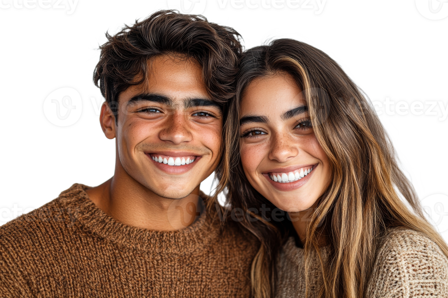 Young couple in cozy sweaters, transparent bg png