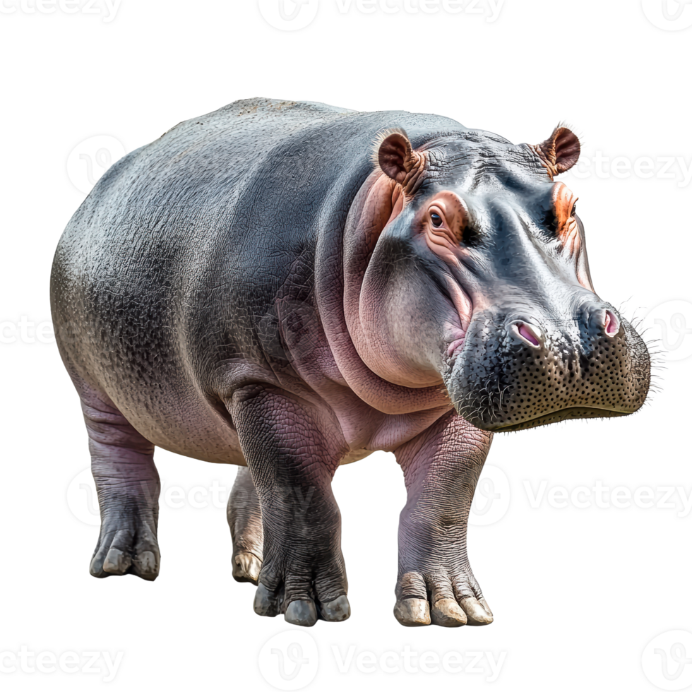 Hippo standing on a transparent background in natural pose png