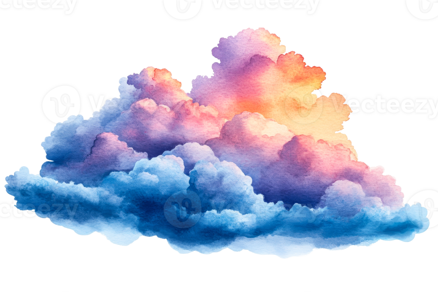 Colorful watercolor clouds with a transparent background png