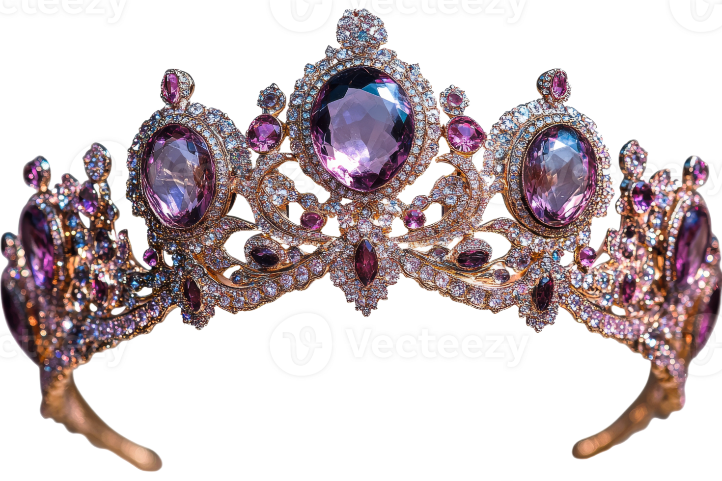 Elegant crown with purple gemstones and intricate design png
