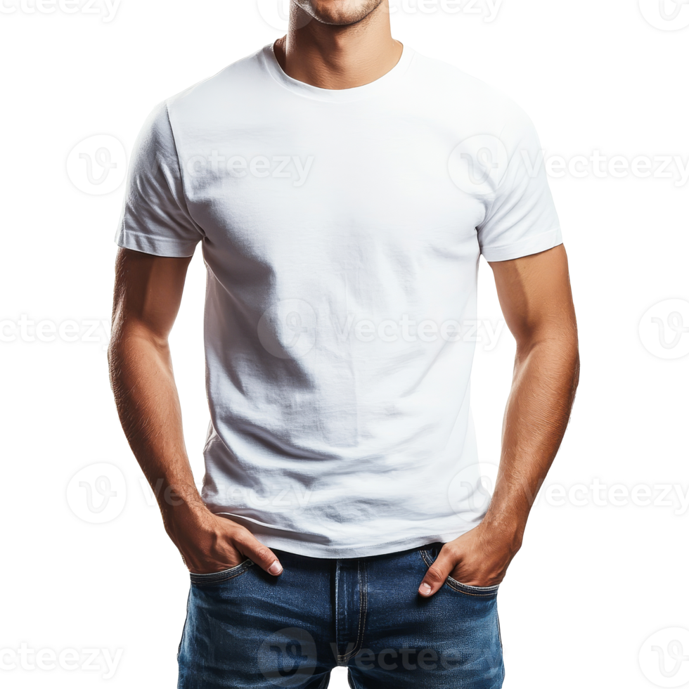Casual man in white t shirt with hands in pockets png
