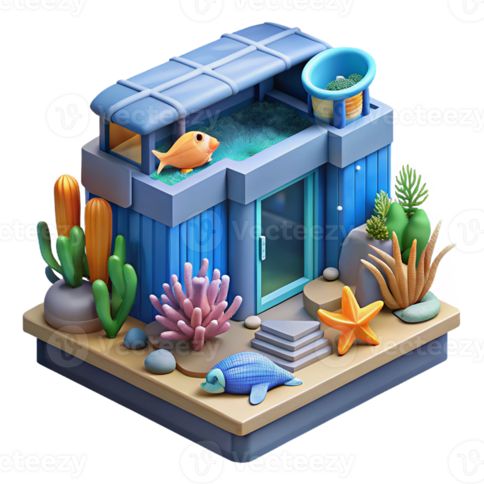 impressive modern Ocean City Aquarium with Marine Life Isolated Element original png