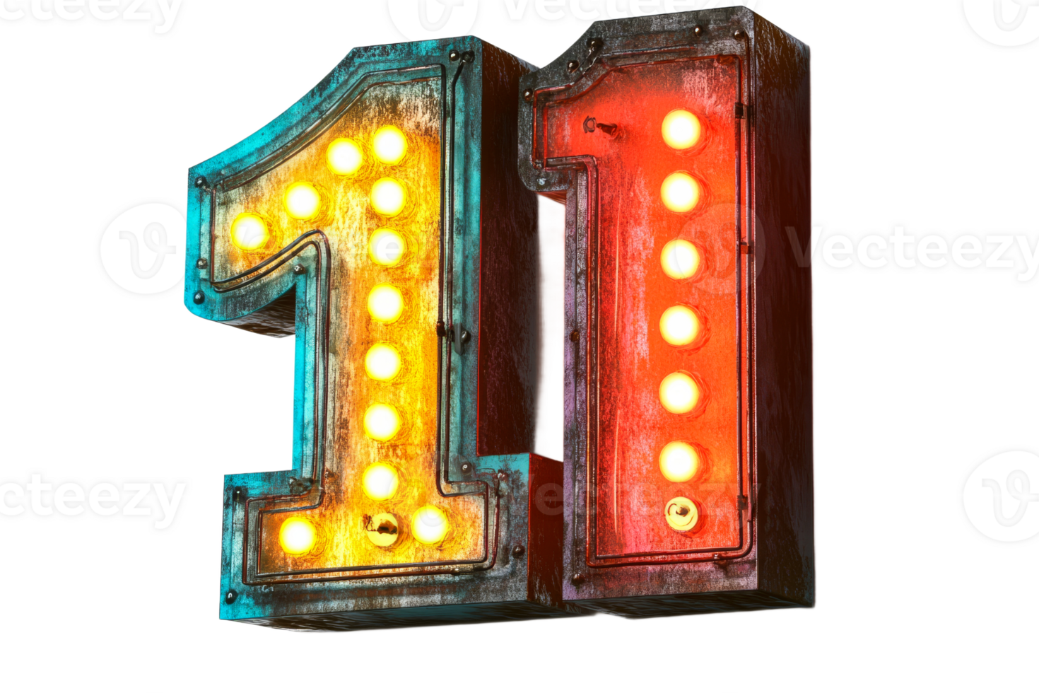 Bright vintage marquee number eleven illuminated fixture png