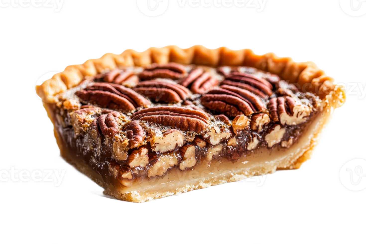 Delicious pecan pie slice with rich filling png