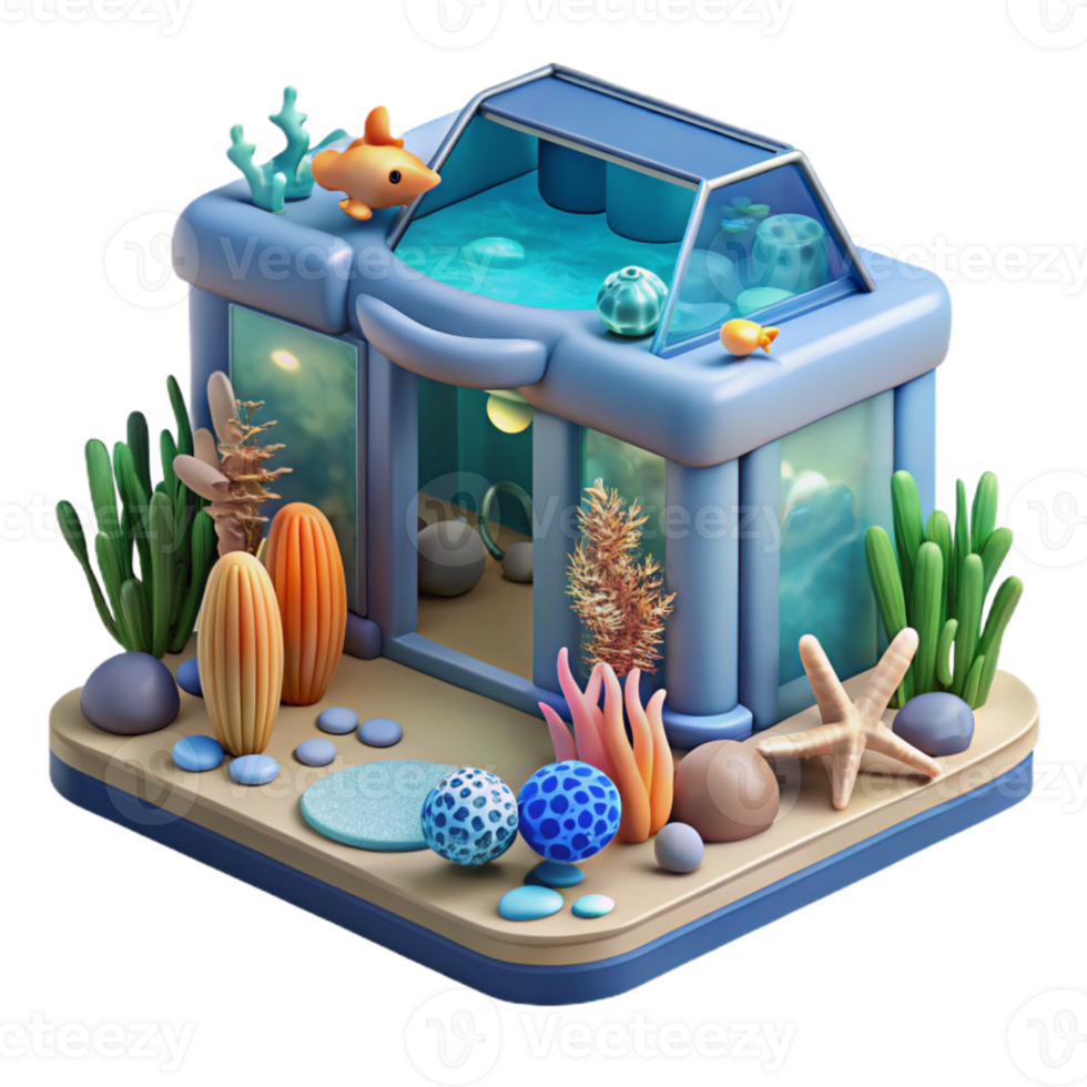 impressive modern Ocean City Aquarium with Marine Life Isolated Element exclusive png