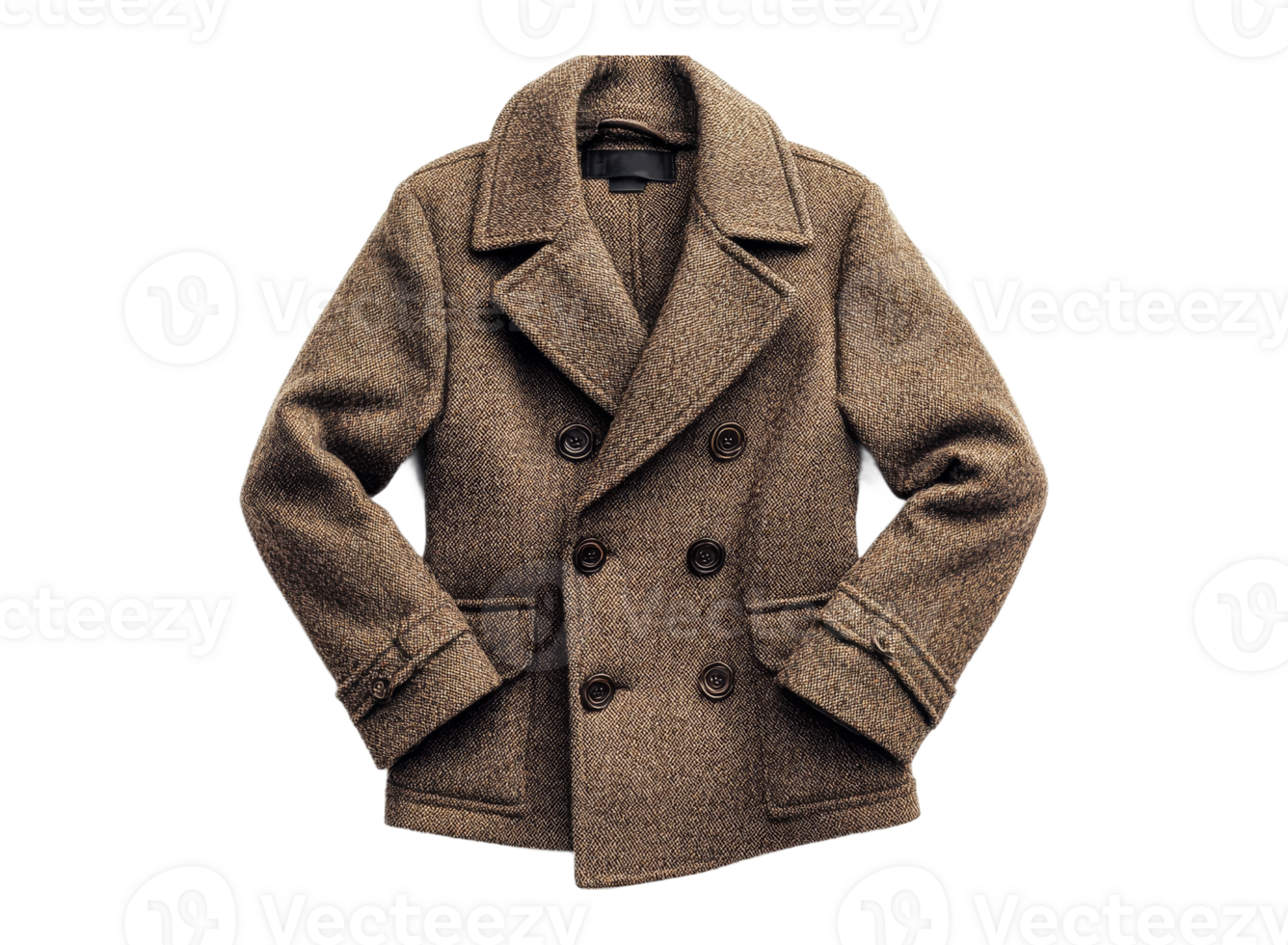 Elegant brown tweed peacoat with double breasted design png