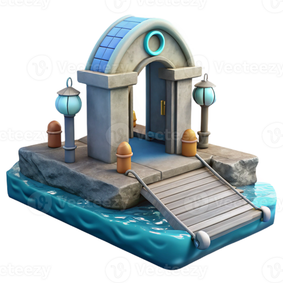vibrant creative Ocean City Entrance with Submersible Dock Isolated professional png