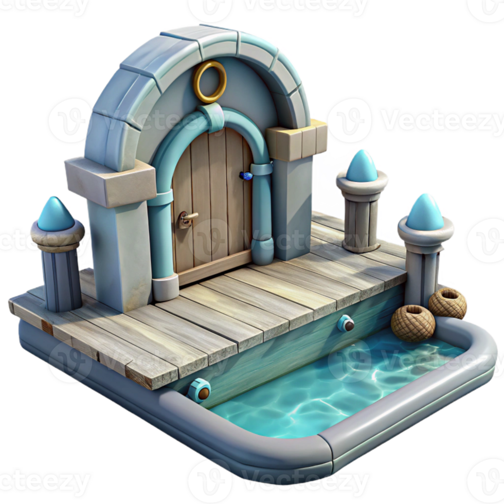 stunning modern Ocean City Entrance with Submersible Dock Isolated genuine png