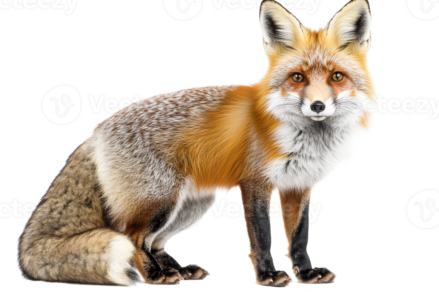 Realistic depiction of a red fox on transparent background png