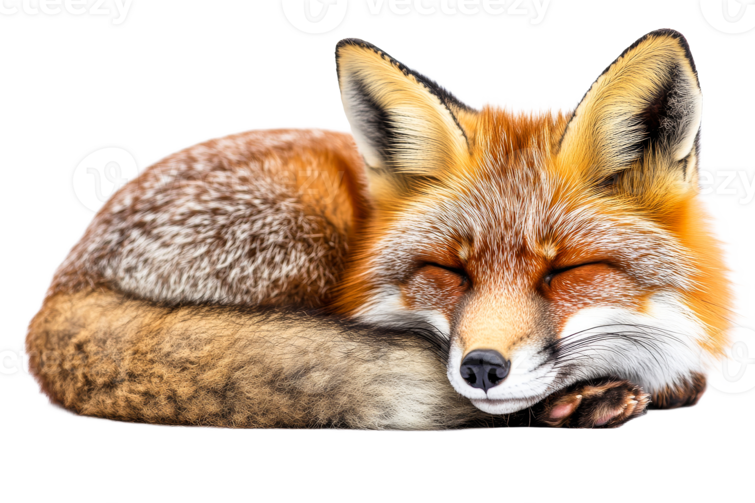 A red fox is curled up and sleeping soundly png