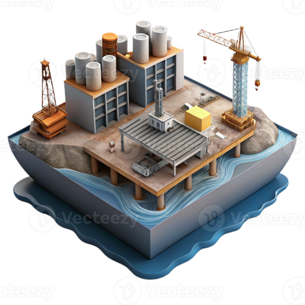 serene creative Ocean City Industrial Zone with Cranes Cutout png