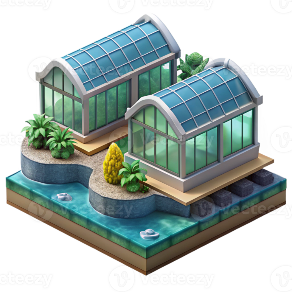 beautiful modern Ocean City Hydroponic Farm with Greenhouses Cutout original png