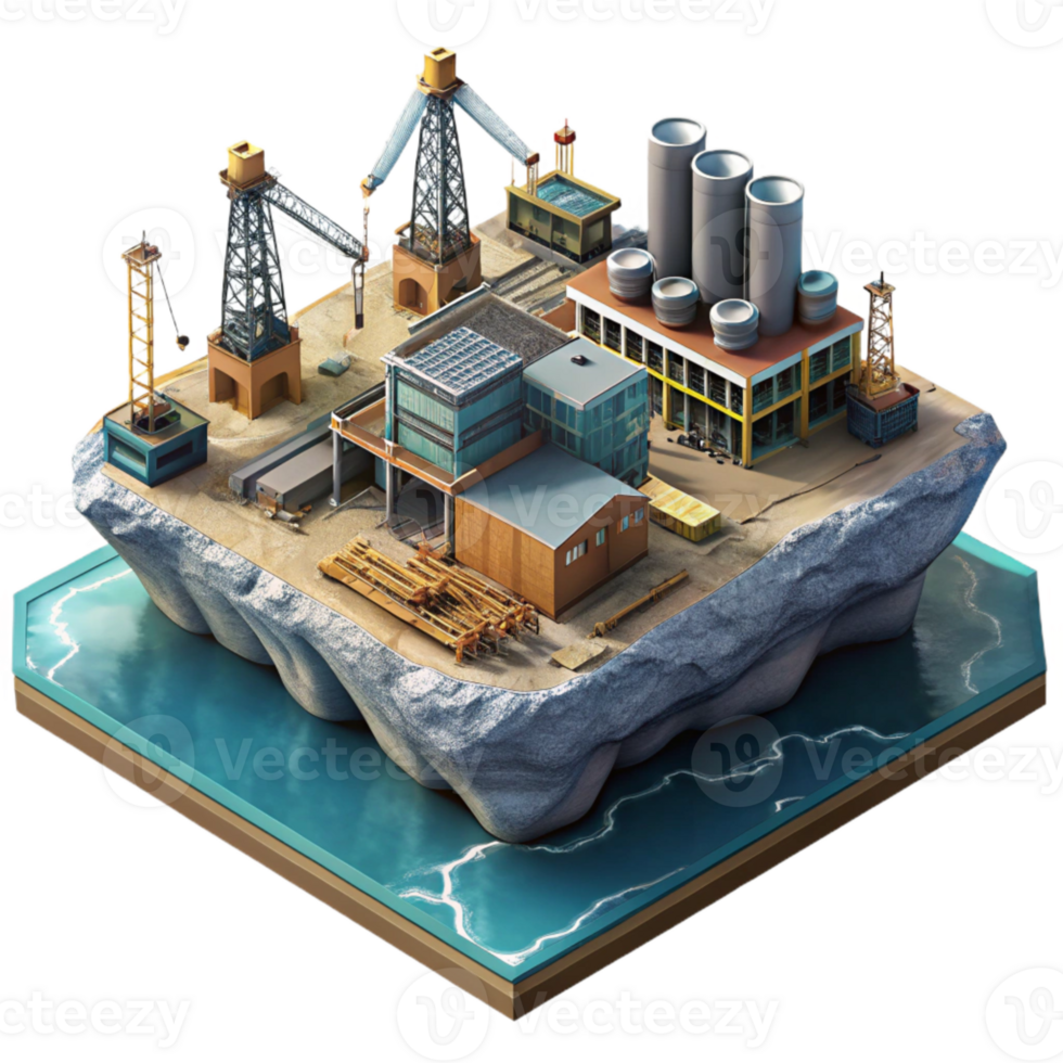 impressive abstract Ocean City Industrial Zone with Cranes Cutout authentic png