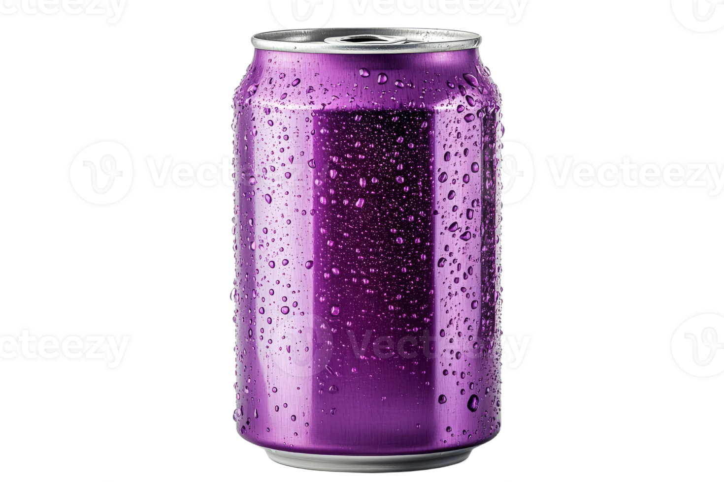 Bright purple soda can with condensation on surface png