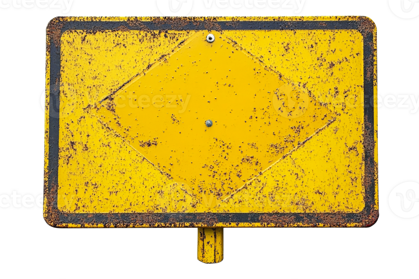 Rusted yellow caution sign with transparent background png