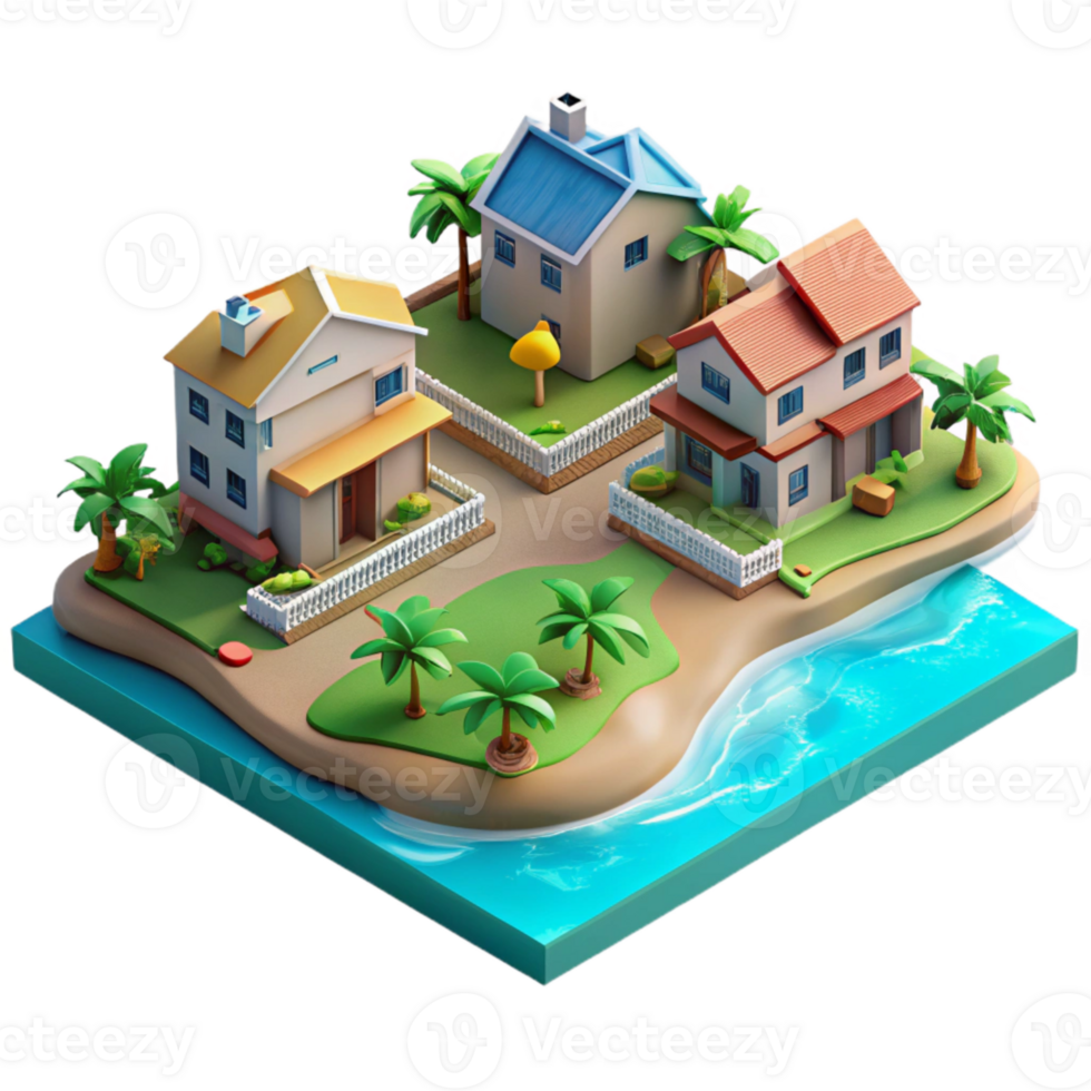 beautiful contemporary Ocean City Residential Area with Houses and Parks Isolated Element high resolution png