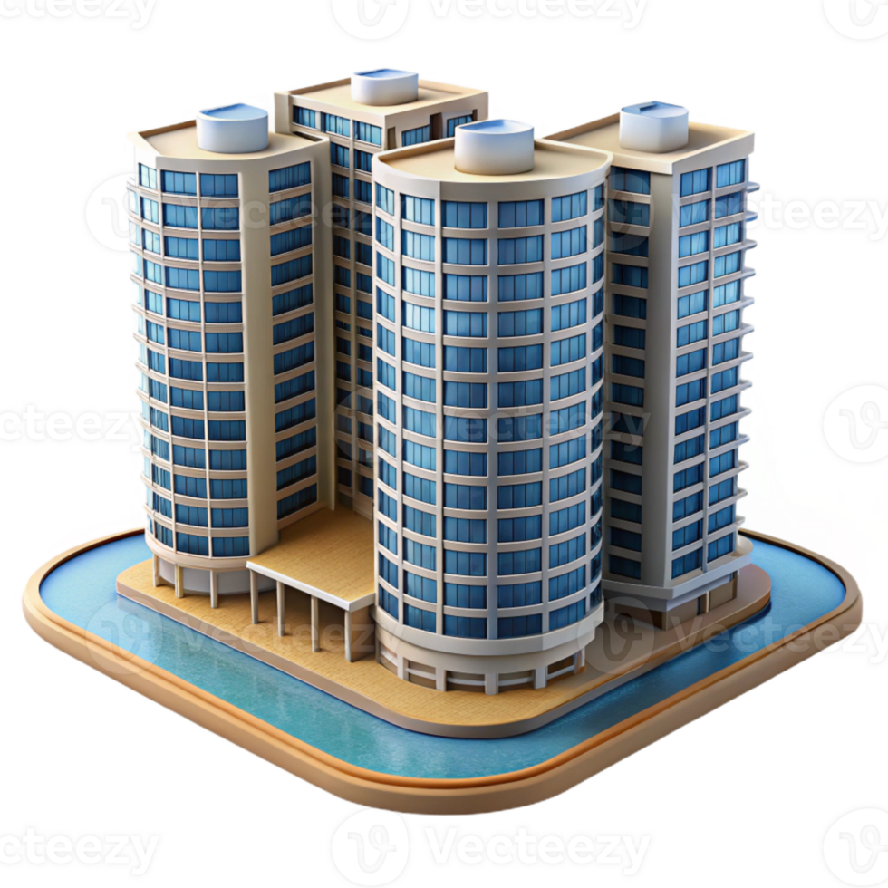 wonderful minimalist Ocean City Residential Tower with Apartments Isolated professional png