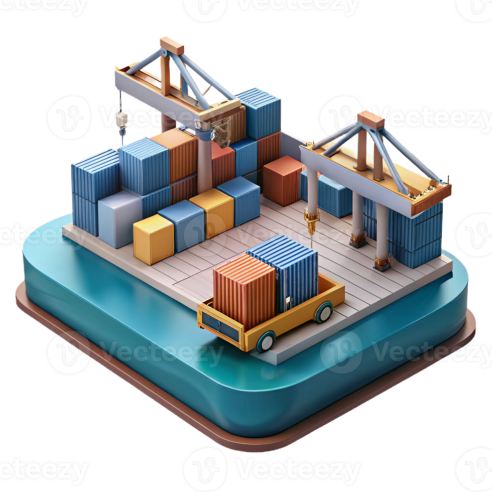 wonderful artistic Ocean City Shipping Port with Cranes and Containers Cutout professional png