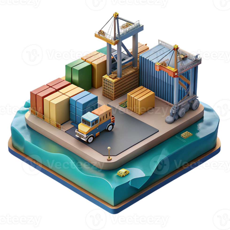 magnificent modern Ocean City Shipping Port with Cranes and Containers Cutout high resolution png