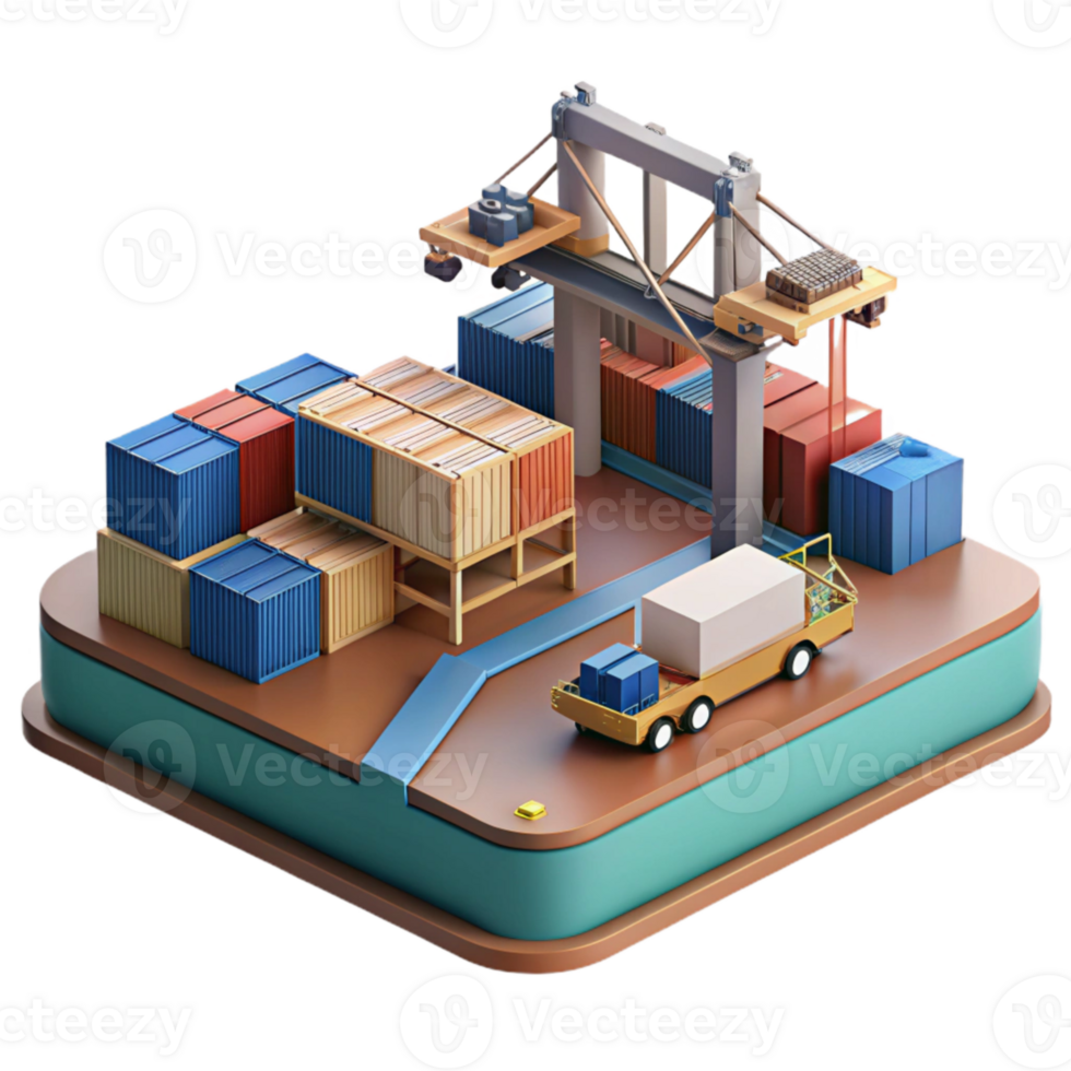 serene vintage Ocean City Shipping Port with Cranes and Containers Cutout original png
