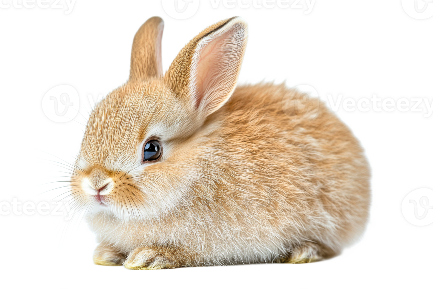 Cute fluffy rabbit with light brown fur sitting peacefully png