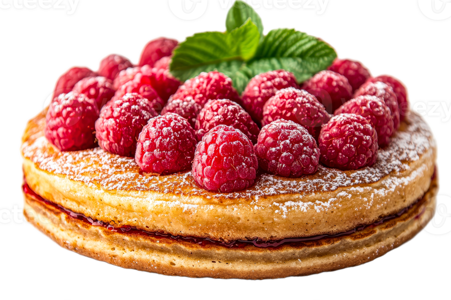 Delicious raspberry cake with powdered sugar and mint png