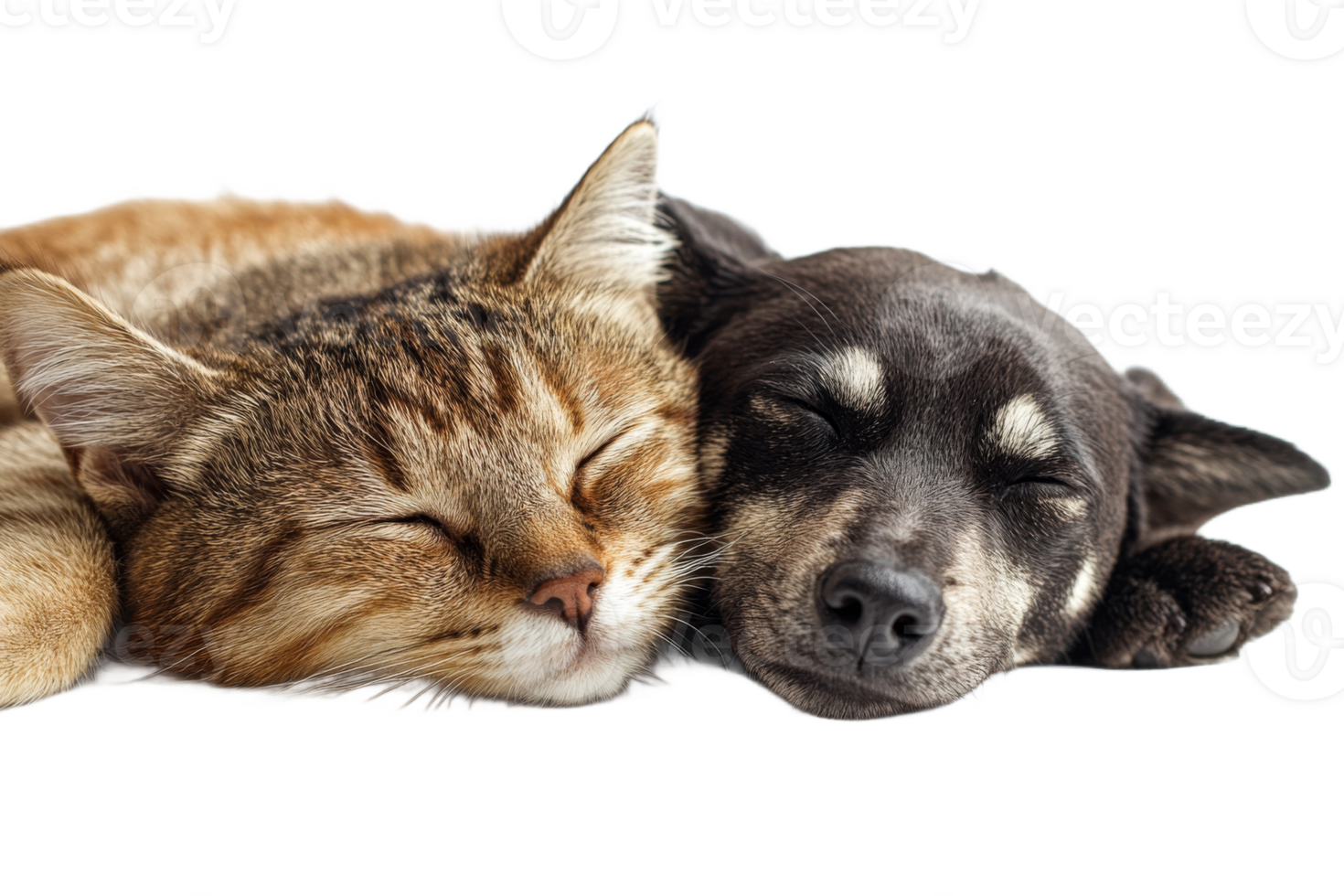 Cat and dog sleeping together on a transparent background png