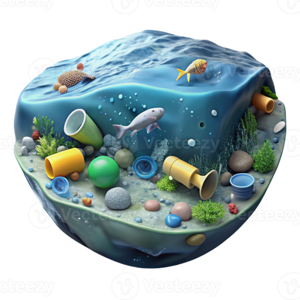 dramatic vintage Ocean with Plastic Debris Floating Transparent Background detailed png