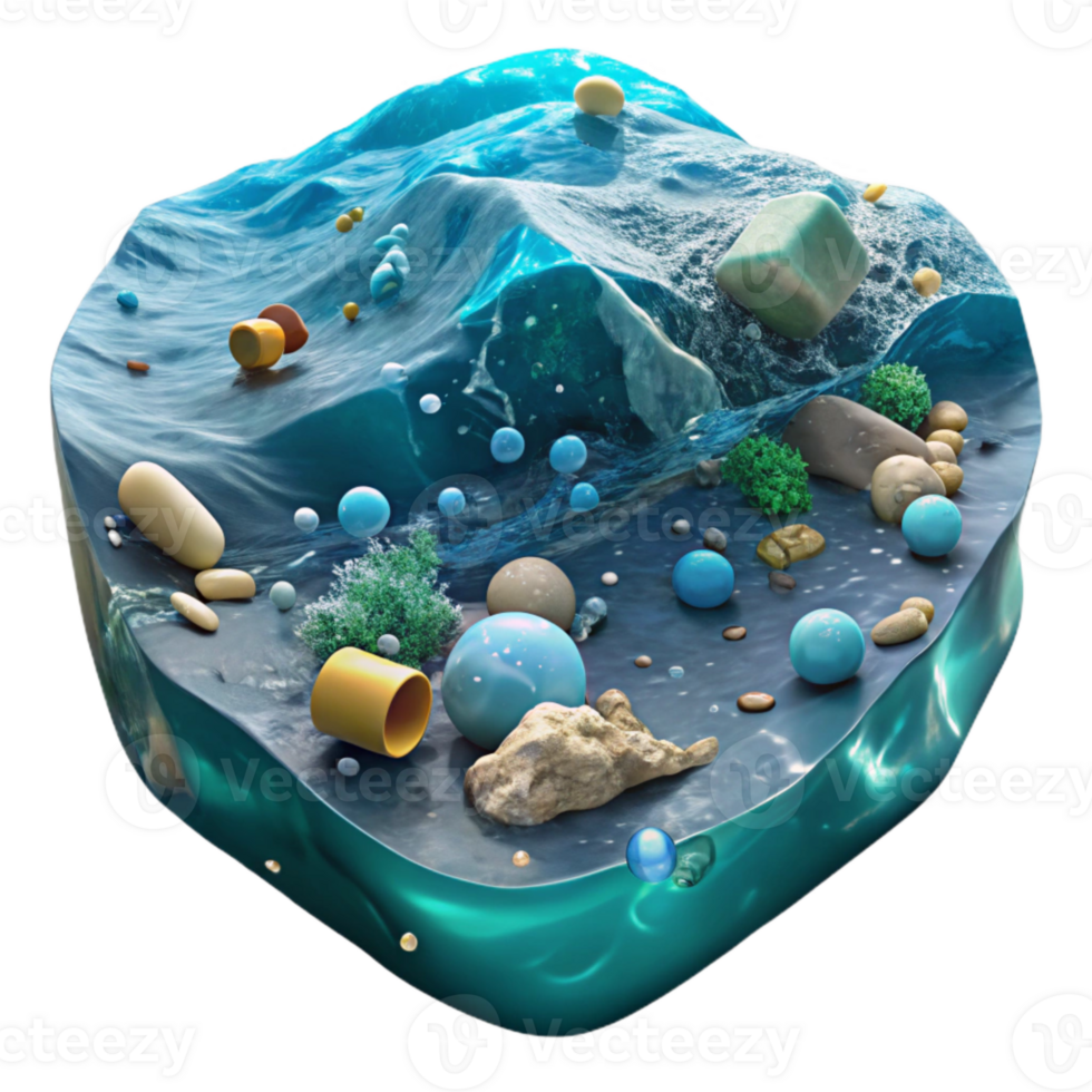 stunning contemporary Ocean with Plastic Debris Floating Transparent Background detailed png