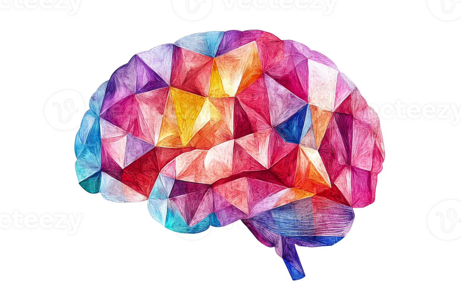 Vibrant geometric brain illustration, transparent bg png