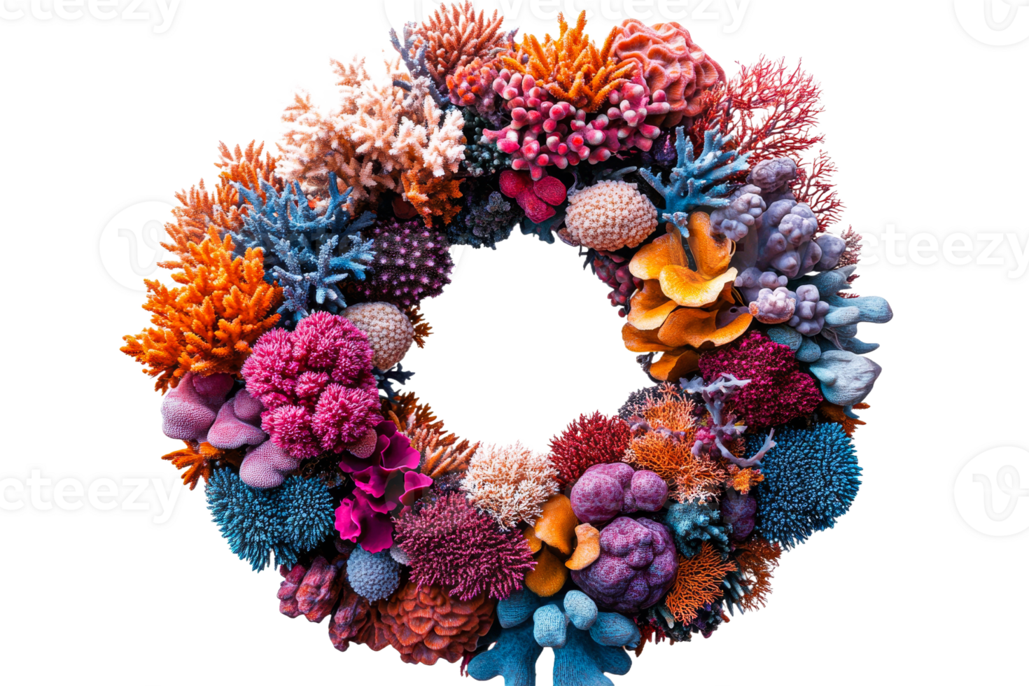 Colorful coral wreath decoration for ocean themed spaces png