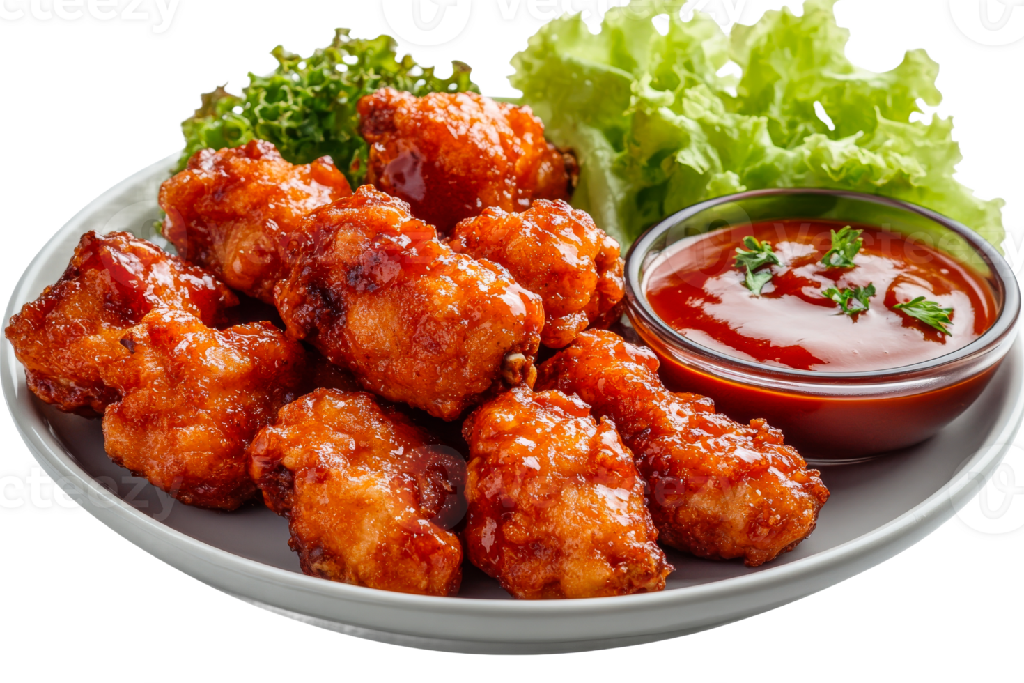 Delicious fried chicken wings with dipping sauce and salad png