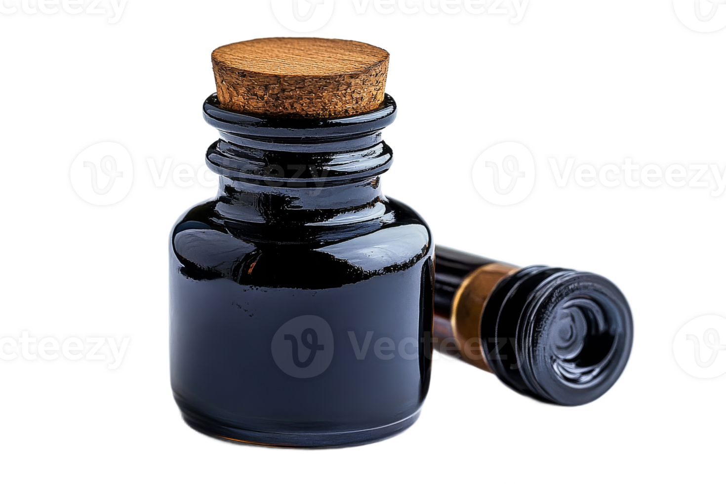 Small glass bottle with cork lid on transparent background png