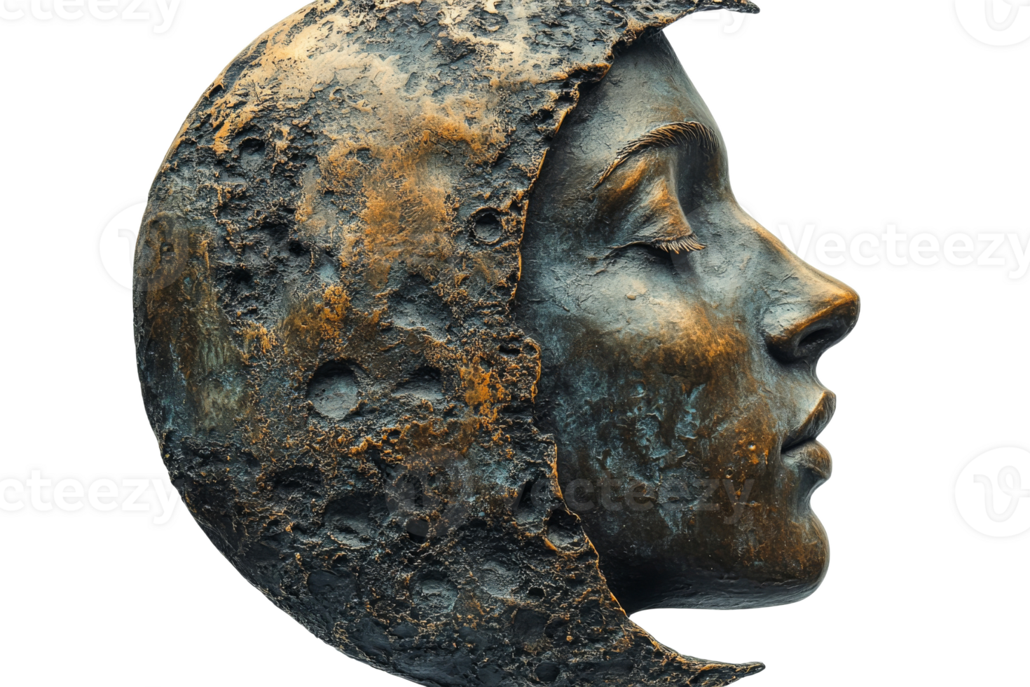 Sculpture of a moon face with a serene expression png