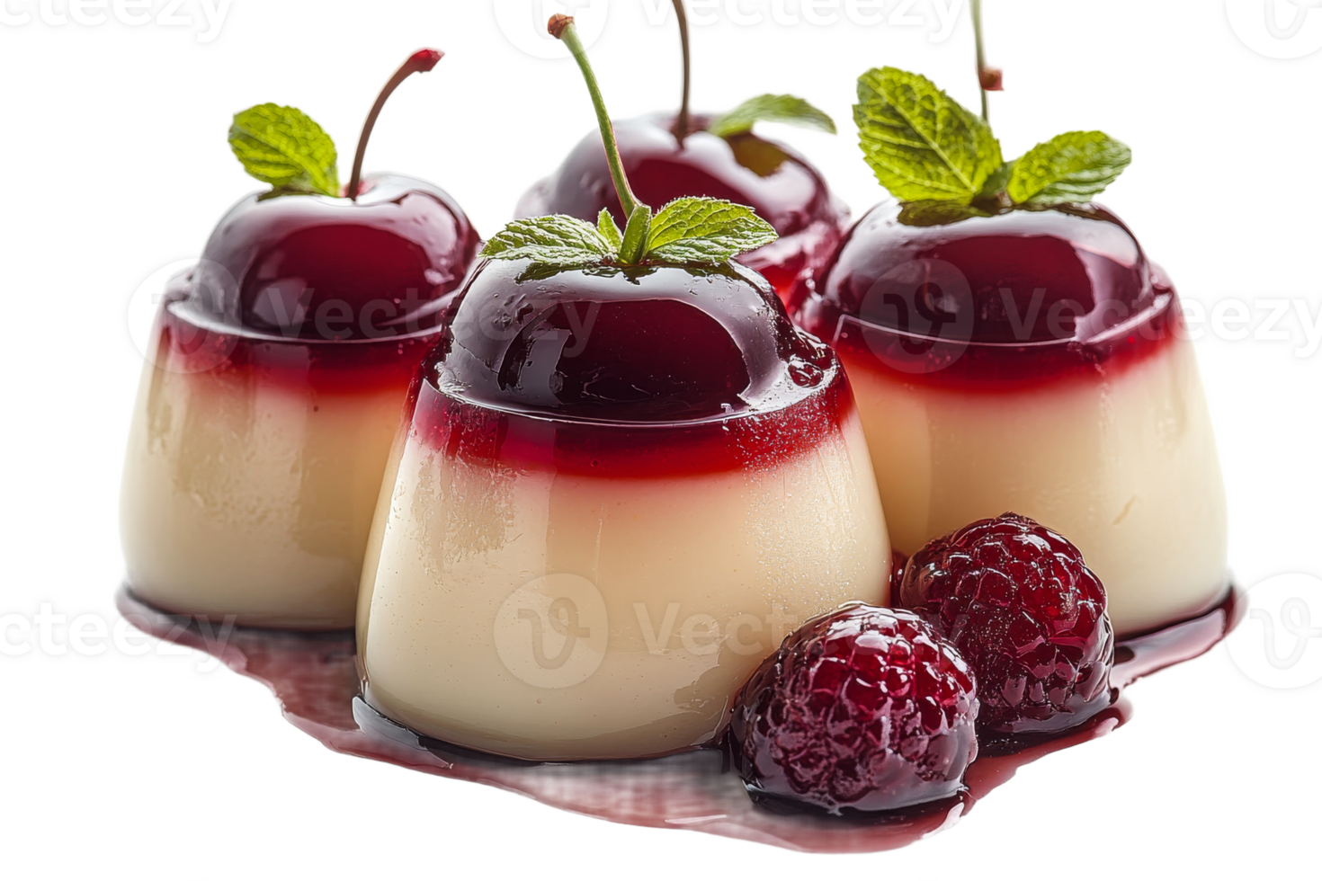 Delicious dessert with cherries and raspberry sauce png