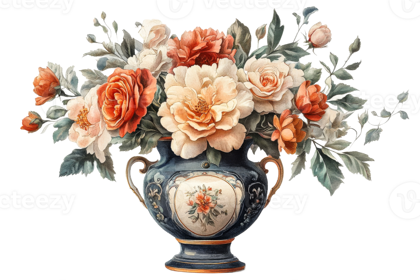 Beautiful floral arrangement in an elegant vase png