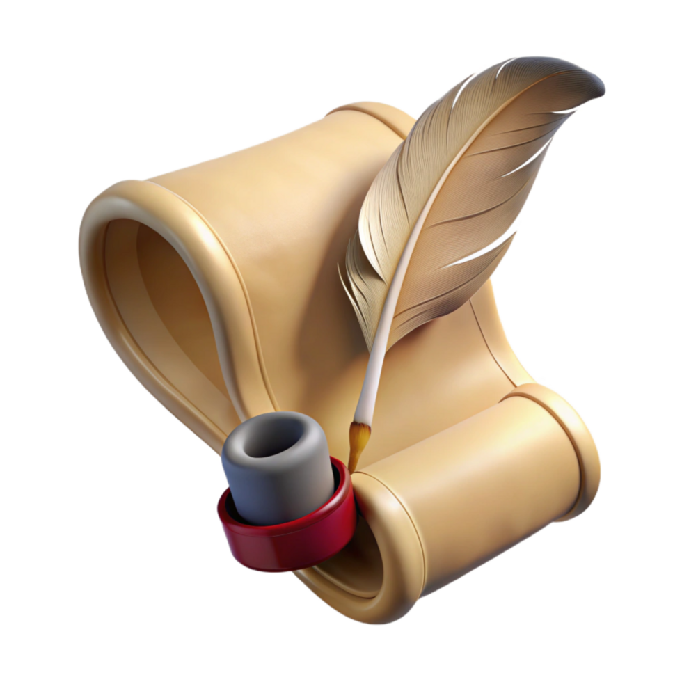 magnificent traditional Old Fashioned Quill Pen Writing on Invisible Parchment Transparent Background png