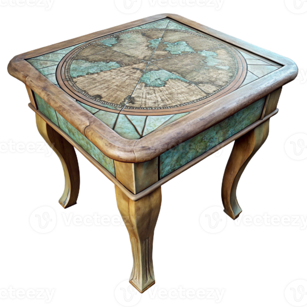 magnificent rustic Old Maps Decoupage Table Transparent Background high quality png