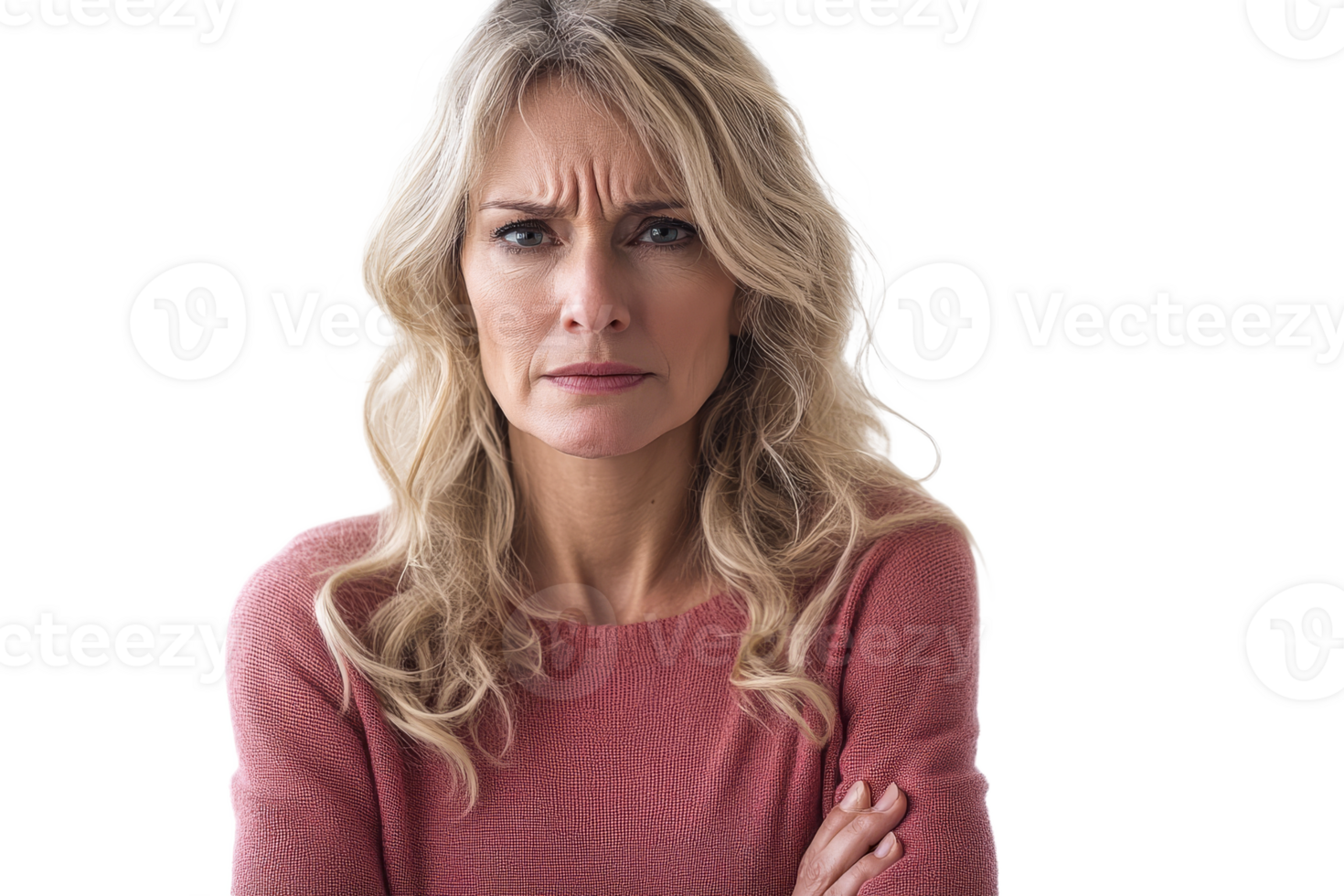 Woman with serious expression on transparent background png