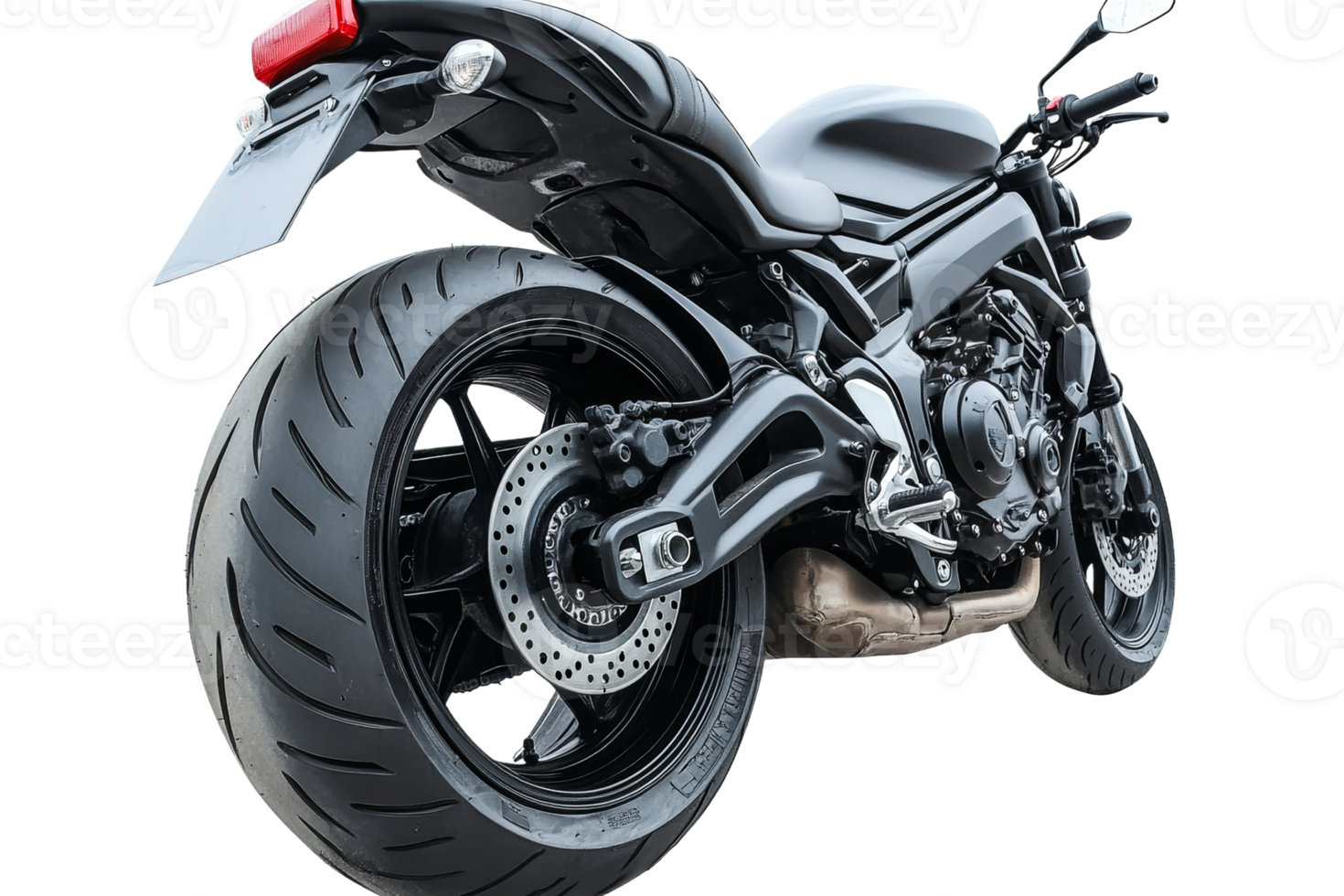 Sleek black motorcycle with a modern design and features png