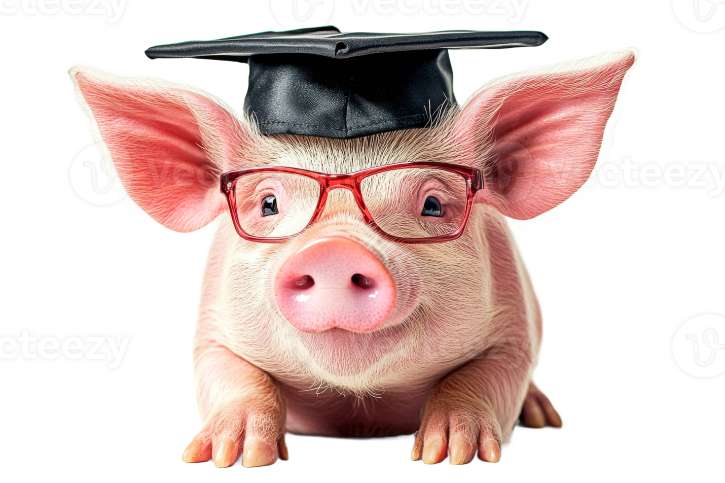 Pig wearing glasses and graduation cap with a smile png