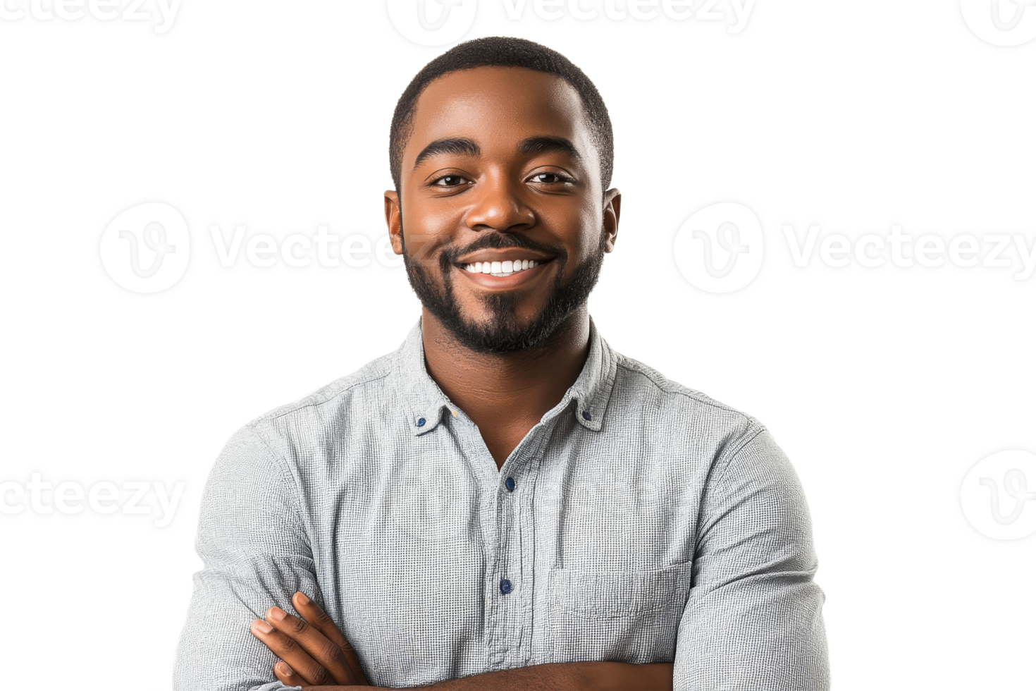 Confident man with beard in casual shirt smiles png