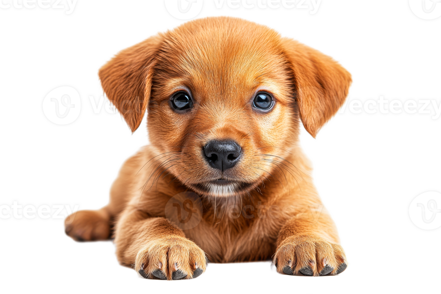 Adorable golden puppy with clear blue eyes lying down png