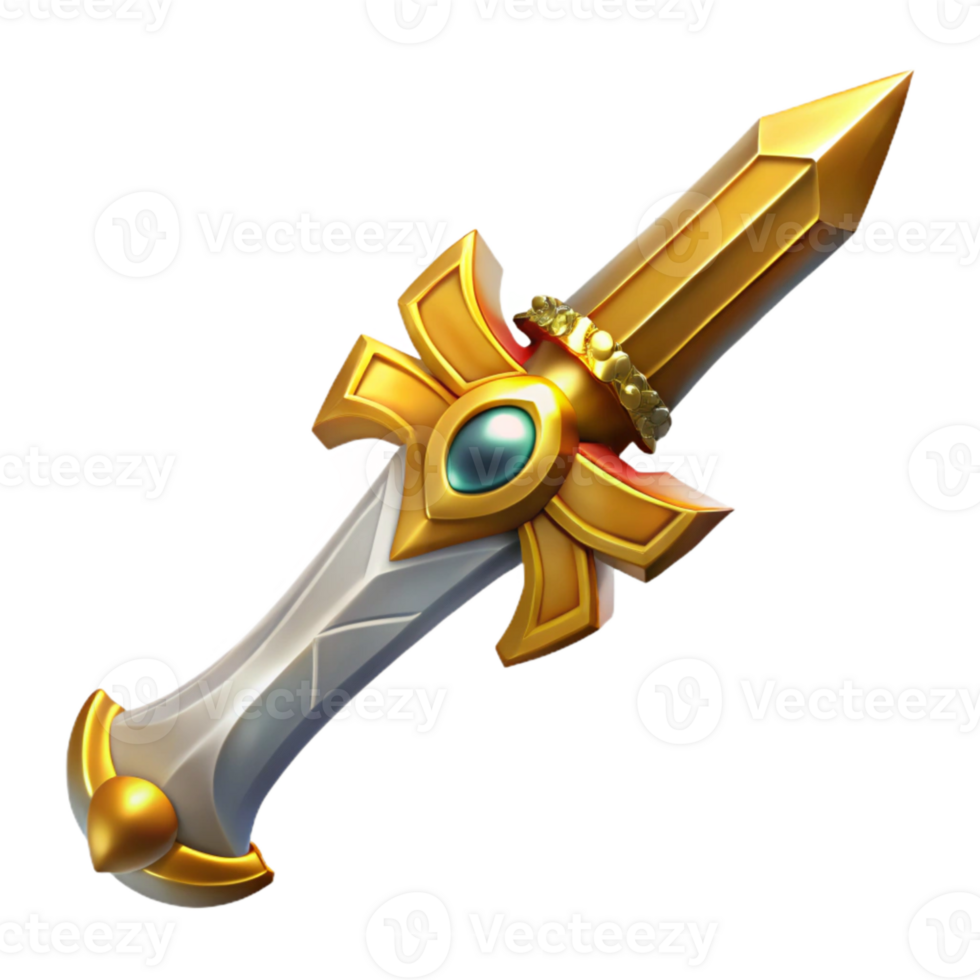 beautiful classic Online Gaming Avatar Weapon Golden Sword Isolated genuine png
